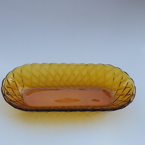 Vintage Other - Amber glass oval bowl - bread - relish - snacks